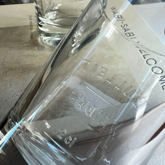 Bulleit Frontier Whiskey Embossed Bourbon Rocks Glasses 4.3" Tall Italy - Picture 3 of 7